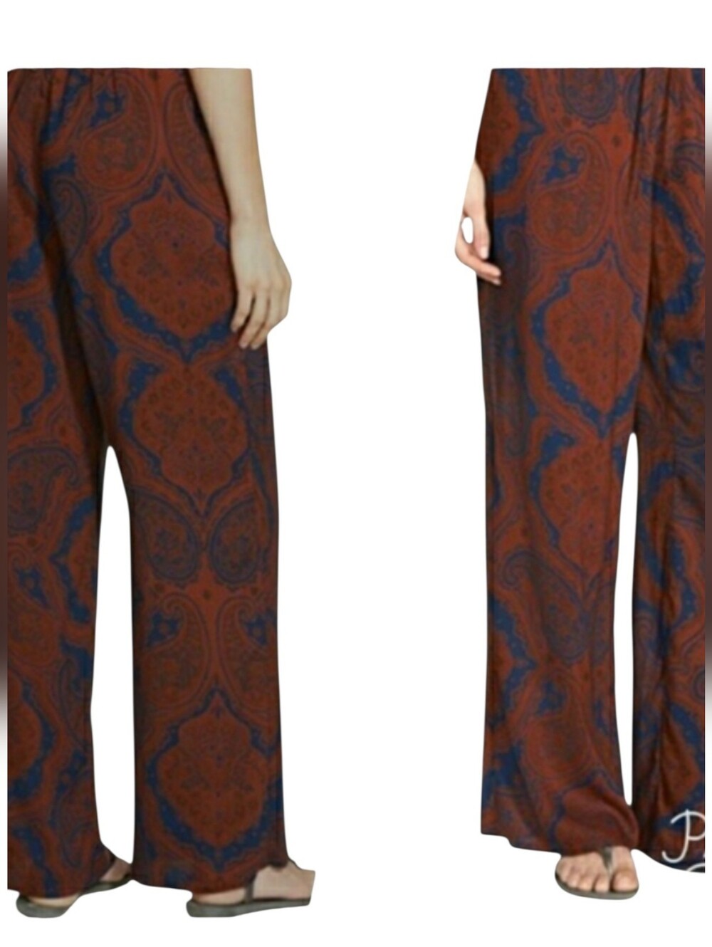 WIDE LEG BOHEMIAN RELAXED FIT WOMENS PALAZZO PANTS NAVY AND BURNT ORANGE